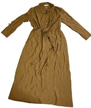 *NEW* MNG Women’s Brown Collared Long Sleeve Button Front Belted Maxi Dress 8